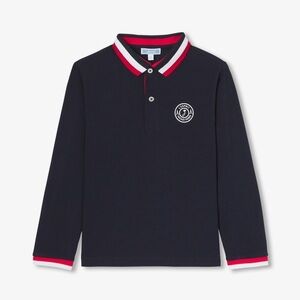 Navy Polo Shirt with Red and White Collar